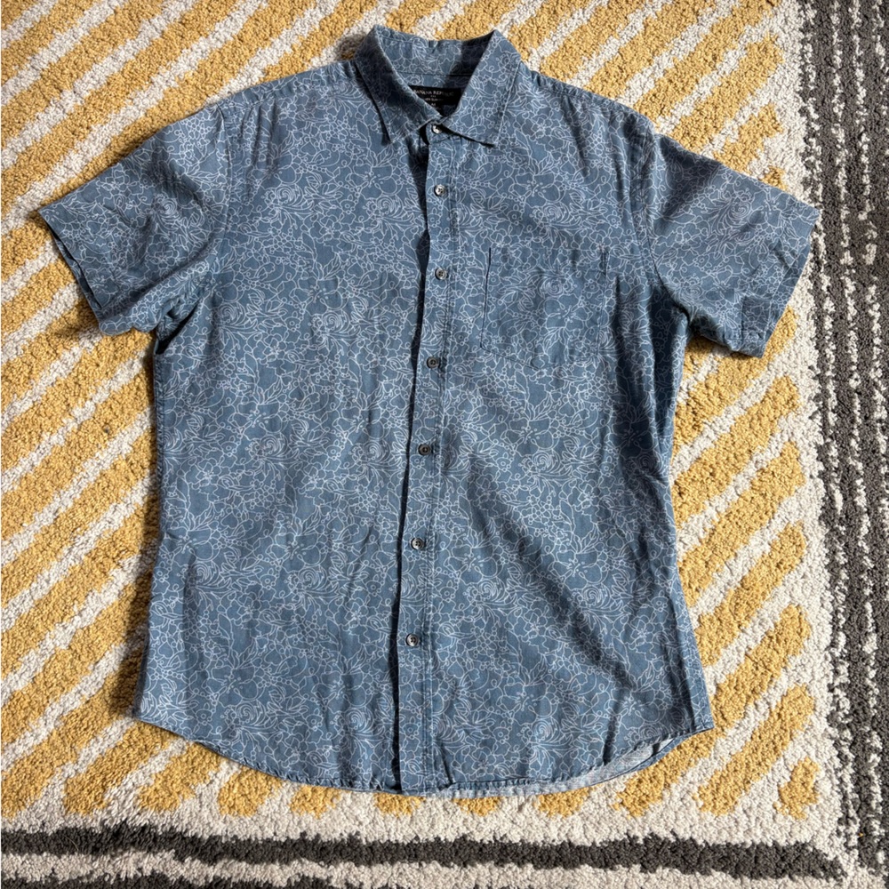 Men's Short Sleeve Button Down - Blue